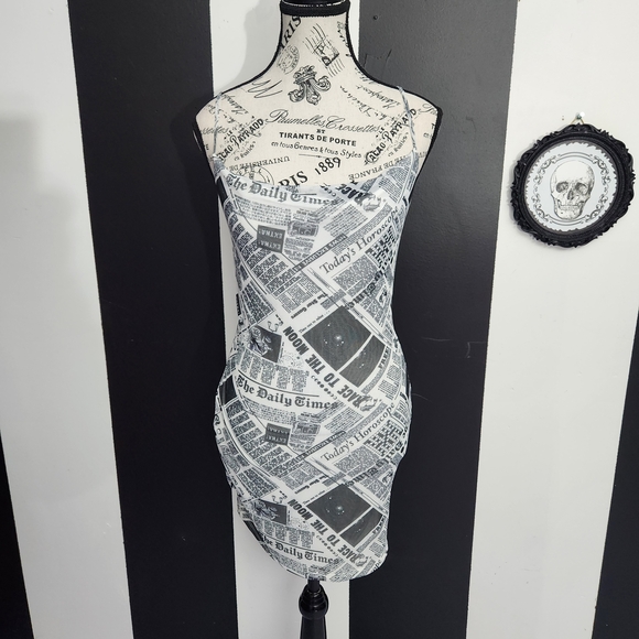 Newspaper Print Mini Dress - Picture 2 of 6